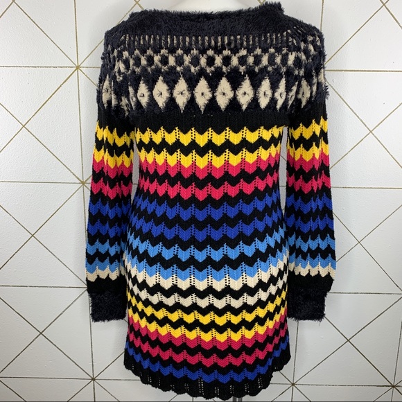 Farm Rio Chevron Knit Lined Sweater Dress Size Medium NWT - Picture 2 of 15